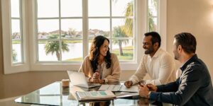 An agent helps a couple review ACA plans in Haines City, FL.