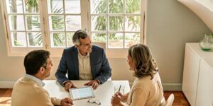 A local agent discusses Affordable Care Act plans with a couple in Buenaventura Lakes, FL.