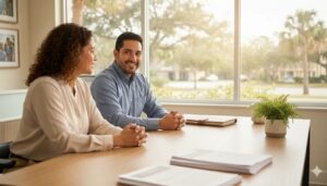 Single Florida adult discussing life insurance options with an insurance advisor