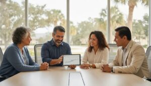Personas planificando su seguro de gastos finales en Kissimmee, FL.