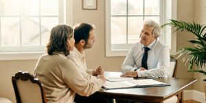 Benefits advisor discussing prescription drug coverage options with a senior couple