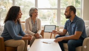 Financial advisor discussing burial insurance options in Orlando, FL with clients.