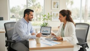 An insurance agent reviews individual health insurance options in Kissimmee, FL.